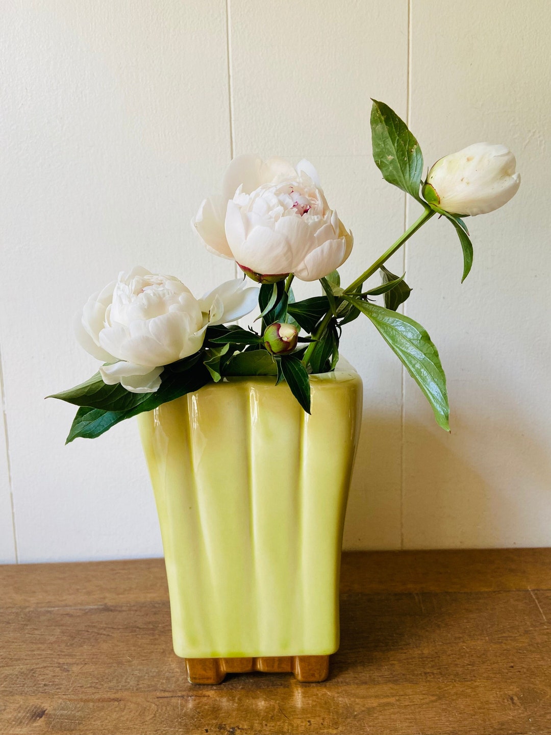 Vintage Tall Vase/ Fluted/footed/ Ceramic Vase/home Decor/as IS Etsy