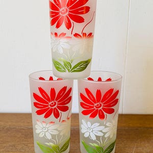 Midcentury Tumblers /Vintage Frosted Floral Drinking Glasses /Daisy-like Design