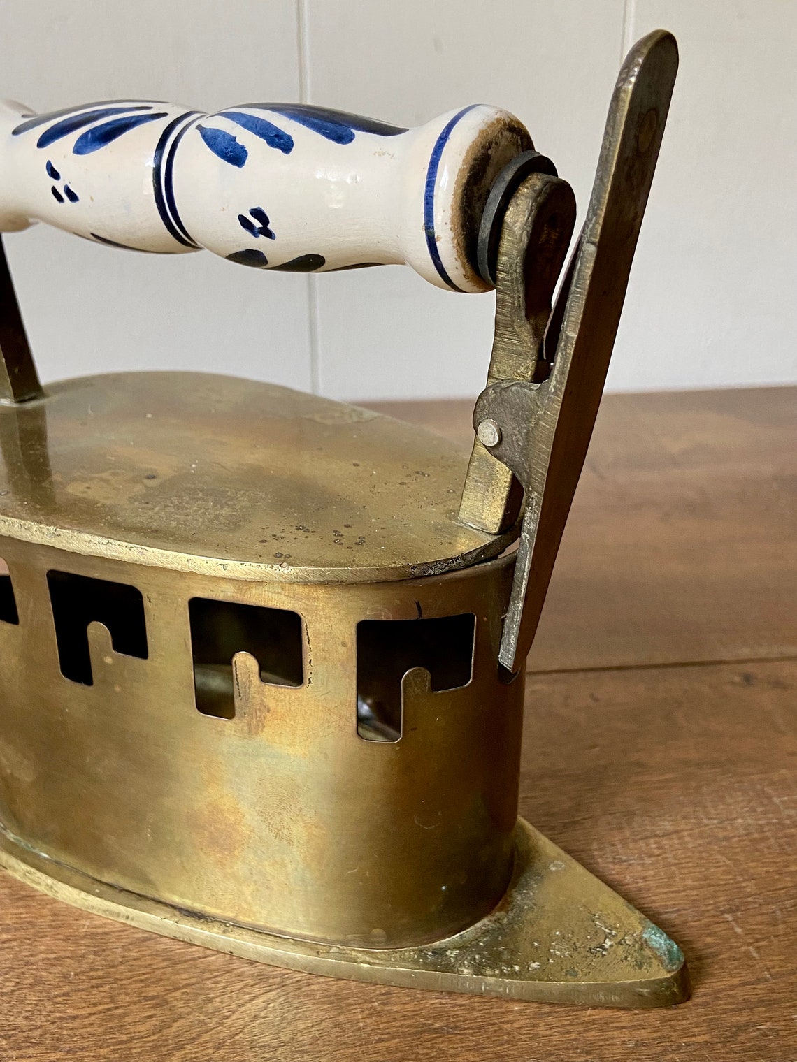 Antique Brass Coal Iron/ Circa 1900s/blue and White Porcelain Etsy