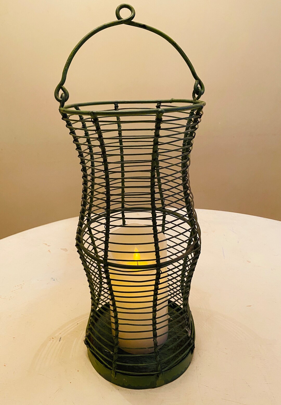 Vintage Pier One Metal Wire Candle Holder/ Column Candle Holder/ Green Hanging Candle Holder Etsy