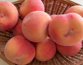 Vintage Faux Fruit with Basket/Peaches/1970s/ Faux Fruit/ Artificial Peaches