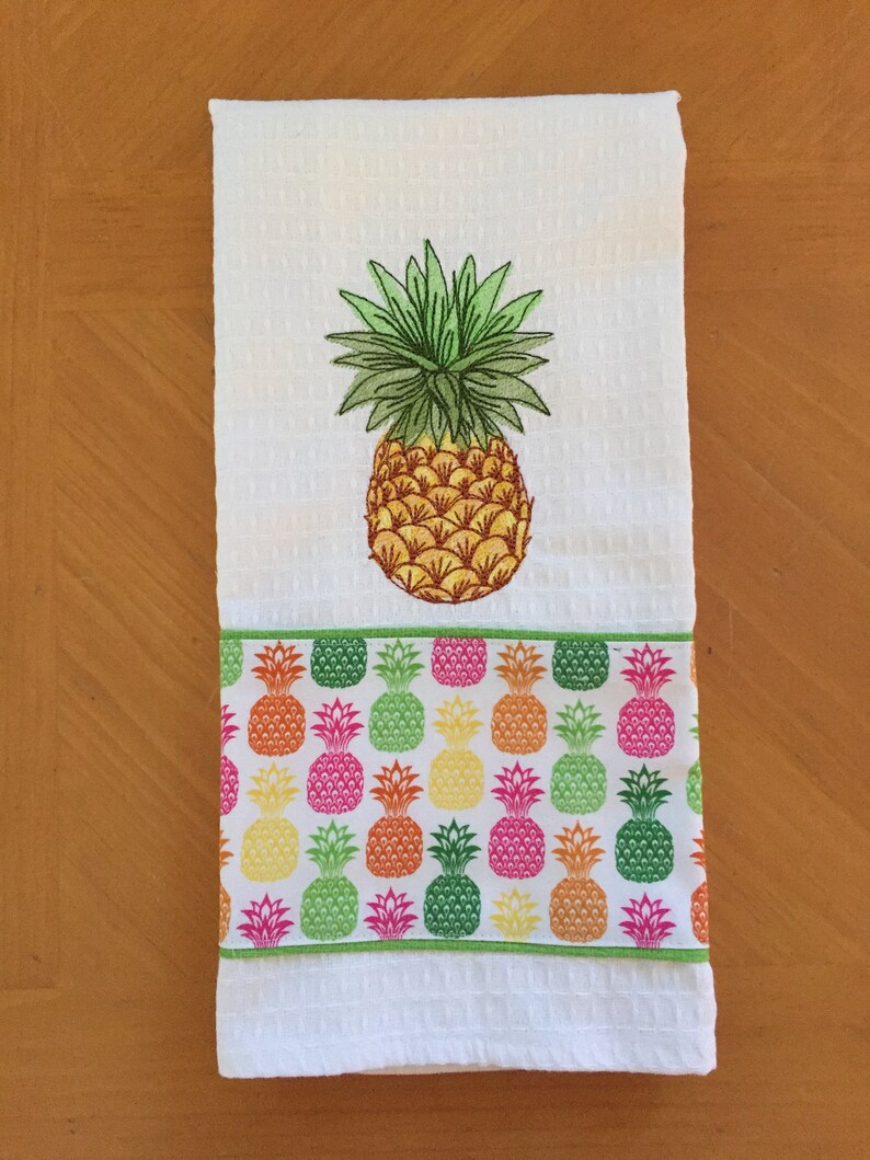Pineapple Kitchen Towel Embroidered Etsy