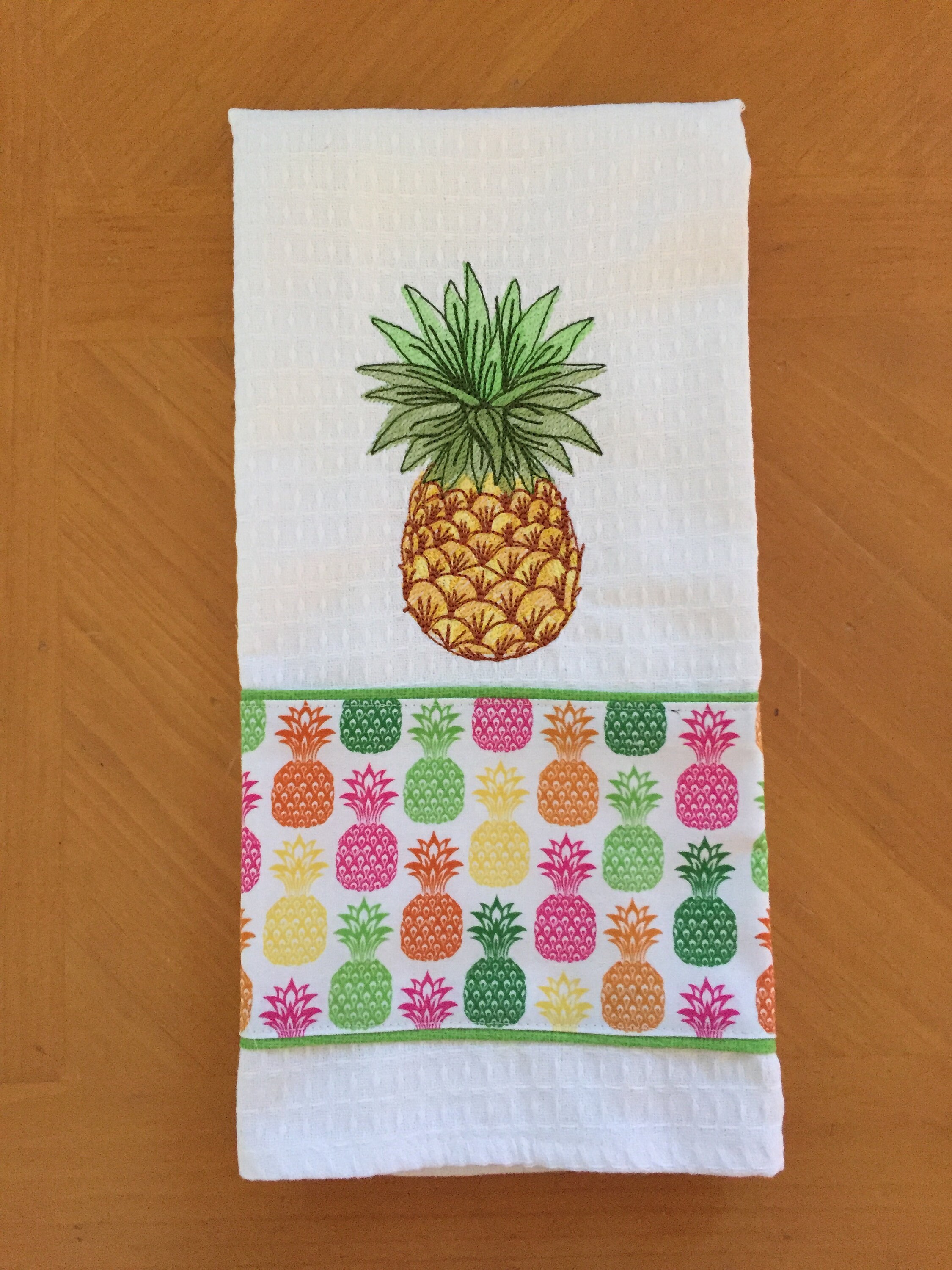 Pineapple Kitchen Towel Embroidered Etsy