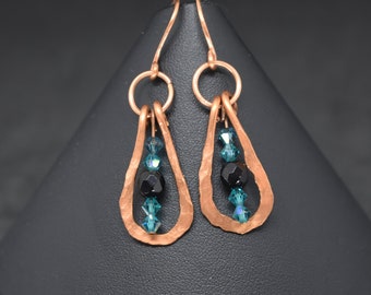 Black and Blue Swarovski Crystals and Copper Loops