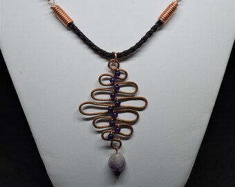 Amethist en Agaat koper Pendent ketting