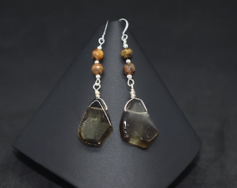 Smokey quartz and Tiger eye Dangle Earrings