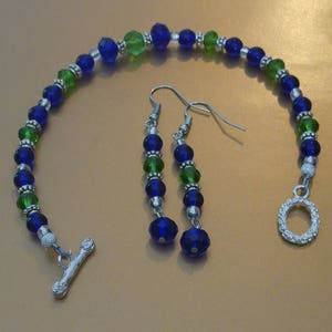 Seahawks inspired beaded earrings and bracelet set
