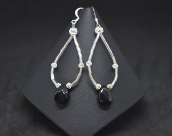 Black Onyx and Silver Dangle Earrings