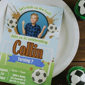 Soccer Birthday Invitation | Editable Canva Template | Kids Party Invite | Personalized Sports Theme | Instant Download | Collin Invite