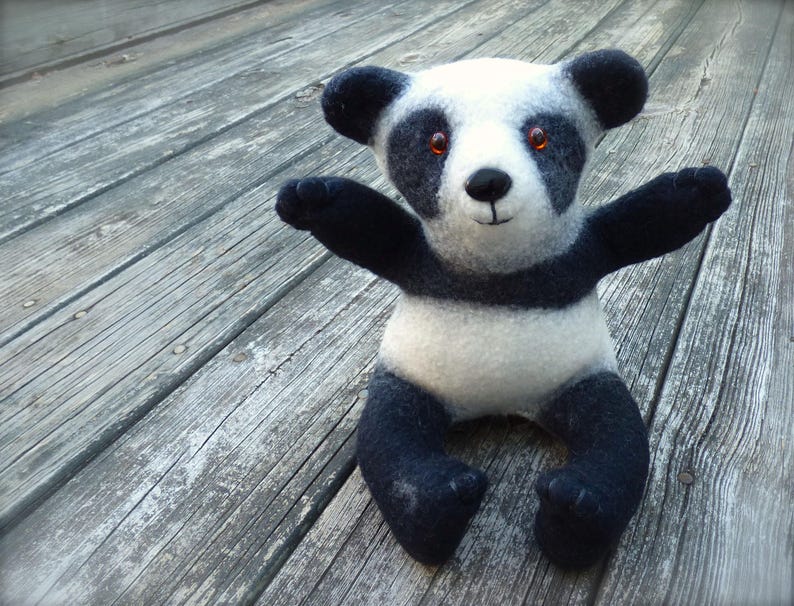 Baby shower gift cuddly toy Panda soft toy furry toy wet felted custom stuffed animal handmade fluffy toy