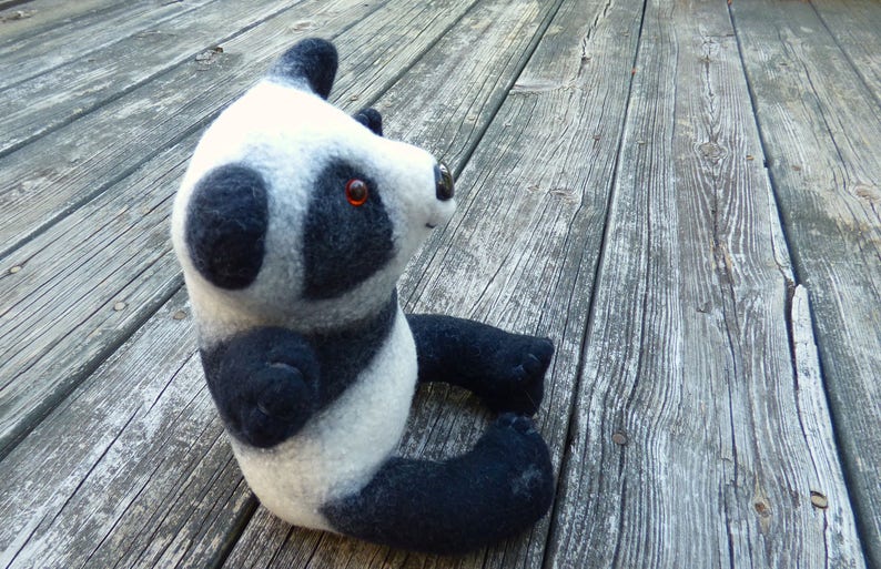 Baby shower gift cuddly toy Panda soft toy furry toy wet felted custom stuffed animal handmade fluffy toy