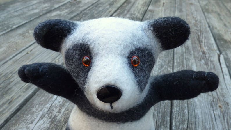Baby shower gift cuddly toy Panda soft toy furry toy wet felted custom stuffed animal handmade fluffy toy