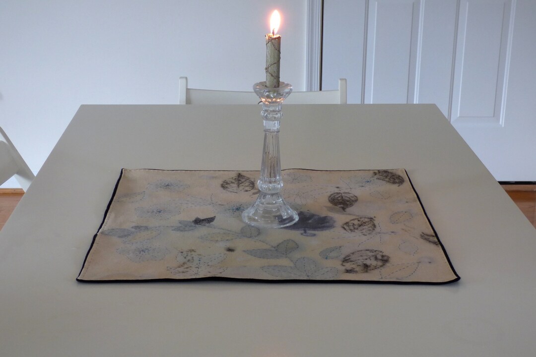 Table Center Cloth Ecoprinted Table Centerpiece Sashiko Etsy