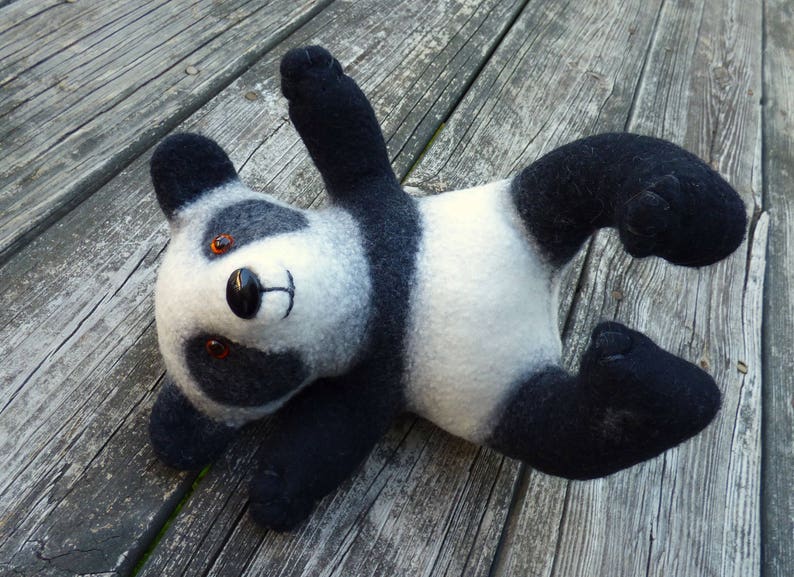 Baby shower gift cuddly toy Panda soft toy furry toy wet felted custom stuffed animal handmade fluffy toy