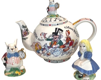 New Alice In Wonderland Cardew Design Ceramic Teapot + Salt & Pepper Shakers Set