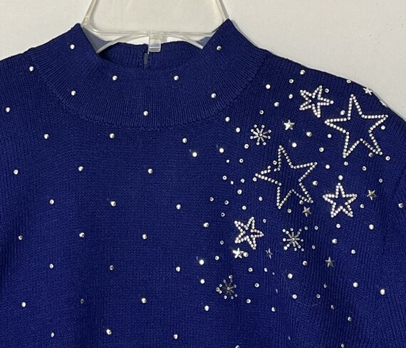 St. John Evening Blue Silver Star Studs Mock Neck… - image 4