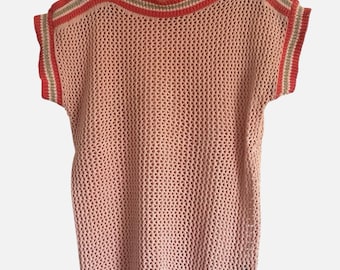 Blugirl Blumarine 100% Cotton Pink Gold Metallic Open Knit Top IT Sz 44 - Italy