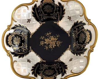 Vintage Reichenbach Echt Kobalt Porcelain 24K Gold Footed Serving Bowl - Germany