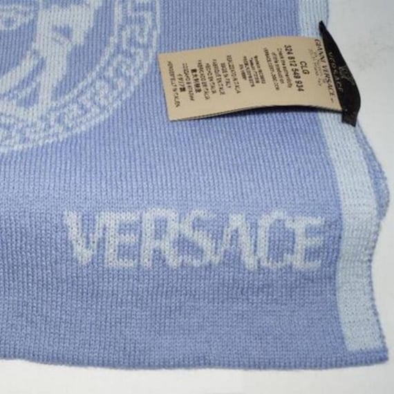 VERSACE Medusa Head Blue Wool Long Scarf