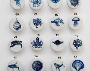 Keramische kastknoppen kust – Blue Ocean Sea Life ladegrepen – Beach House Hardware