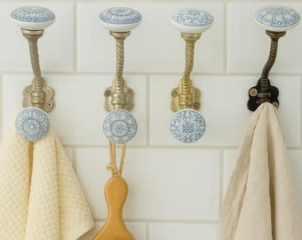 Hand-Painted Ceramic Wall Hook: Decorative Metal Hanger