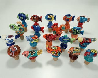 Ceramiczny korek do butelki w kształcie ryby, malowany ręcznie, kolorowy korek do wina w kształcie zwierzęcia, ceramika barmańska