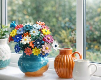 Ręcznie robione, szkliwione, ceramiczne paliki do ogrodu kwiatowego | 9-calowe wykałaczki do roślin