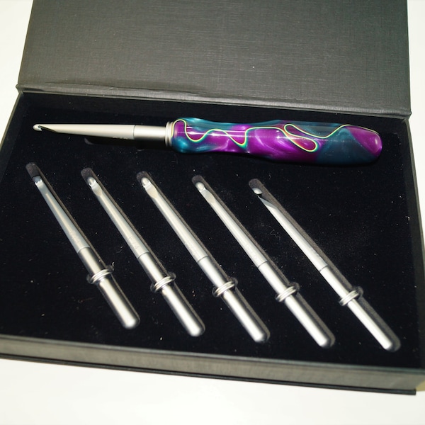 Crochet Hook Set, Interchangeable, Acrylic Handle, Tropical Wave, Self Storing, Crochet Hooks, Knitting, Yarn Craft, Seam Ripper, Closed End