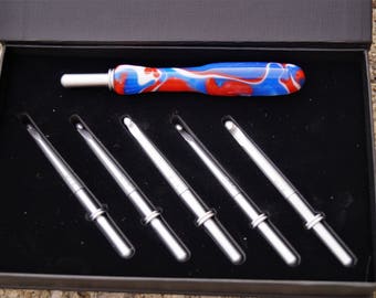 Crochet Hook Set, Crochet Hooks, Interchangeable, Acrylic Handle, Old Glory, Self Storing, Knitting, Yarn Craft, Seam Ripper, Closed End