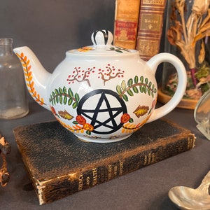 Hand-painted Ceramic Nature Magick Tea Pot dark decor witchy decor dark art cottagecore Tea Party coffee floral image 2