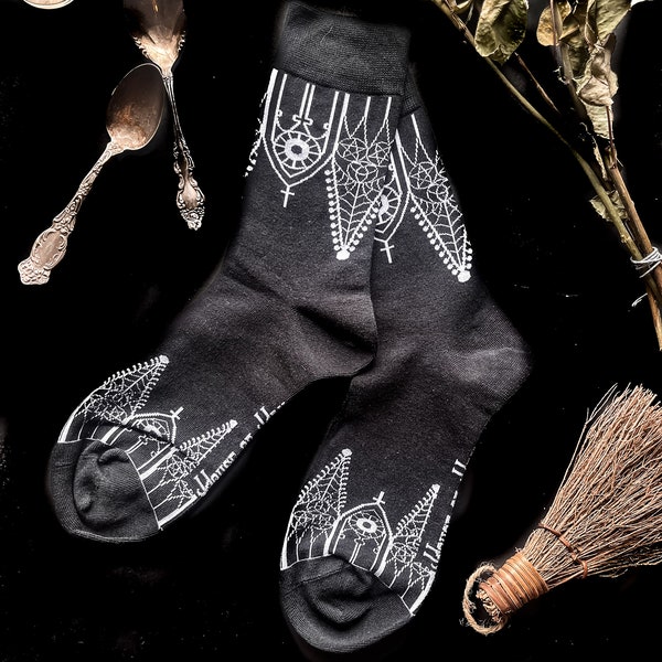 Gothic Gable Socks | unisex | one size | socks | witchy socks | dark academia | goth | goth fashion | goth accessory