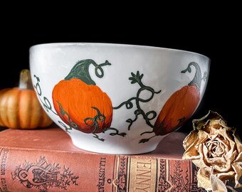 Ceramic Pumpin Bowl | dark decor | witchy decor | dark art | cottagecore | cereal bowl | soup bowl | offering bowl | witch bowl