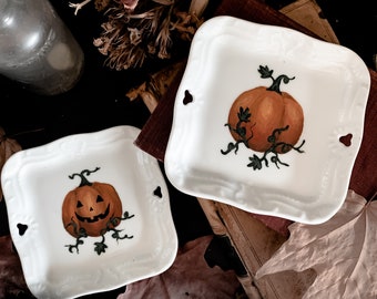 Pumpkin Patch/ Jack o lantern Ceramic Mini Tray | dark decor | witchy decor | dark art | cottagecore | halloween | altar | altar tray | tea