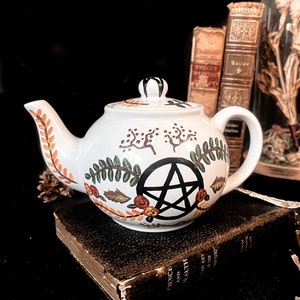 Hand-painted Ceramic Nature Magick Tea Pot dark decor witchy decor dark art cottagecore Tea Party coffee floral image 1