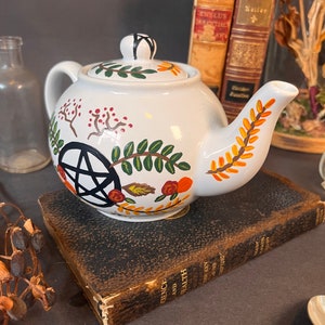Hand-painted Ceramic Nature Magick Tea Pot dark decor witchy decor dark art cottagecore Tea Party coffee floral image 3