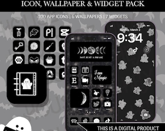 Spooky Black and White Icon & Wallpaper Pack | WitchyApp | Goth Phone Background | Mobile Background | Halloween