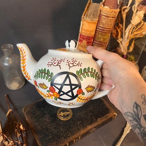 Hand-painted Ceramic Nature Magick Tea Pot dark decor witchy decor dark art cottagecore Tea Party coffee floral image 5