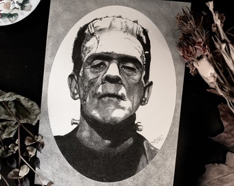 Frankensteins Monster Drawing Print | art print | dark decor | witchy decor | dark art | classic horror | horror movie