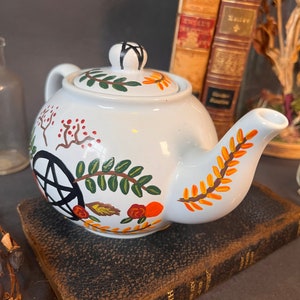 Hand-painted Ceramic Nature Magick Tea Pot dark decor witchy decor dark art cottagecore Tea Party coffee floral image 4