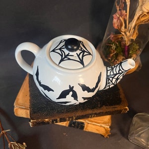 Hand-painted Ceramic Freaking Bats Tea Pot dark decor witchy decor dark art spiderwebs Tea Party coffee bats image 6