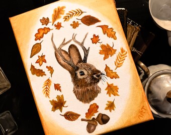 Cryptid Jackalope Print | art print | dark decor | witchy decor | dark art | cottagecore | folklore | Cryptids | fairytale