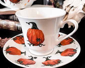 Hand-painted Ceramic „Pumpkin Patch“ Tea Set | dark decor | witchy decor | dark art | cottagecore | Tea Party | halloween
