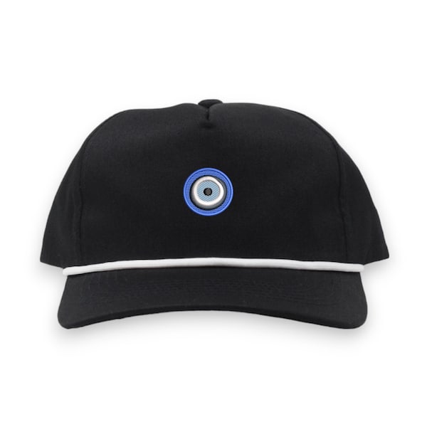 Evil Eye Embroidered 5 Panel Unstructured Half Curved Rope Adjustable Snapback Golf Cap, No Bad Vibes Hat, One Size, Unisex Fit, Relaxed fit