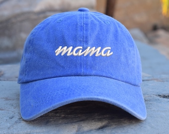 Mama Embroidered 6 panel pigment dyed adjustable Premium Cotton Baseball Cap - Trendy Hat - Many Colors Available - New