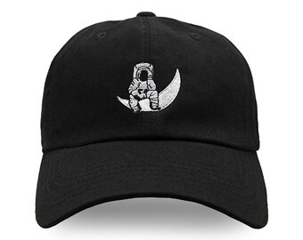 Man on the Moon Embroidered Premium Cotton Adjustable Baseball Dad Cap Hat - Makes a Great Gift - One Size  - Chrismtas gift - Holiday