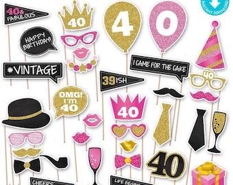 40th Birthday Print Yourself Photo Booth Props - Forty Birthday Printable Photo Props Set - Woman 40 Birthday Photo Booth props You Print