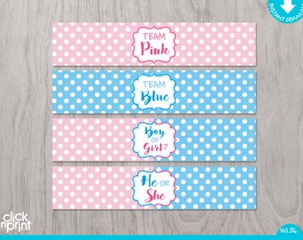 Baby Shower Water Bottle Label Its A Boy Blue Polka Dots Etsy
