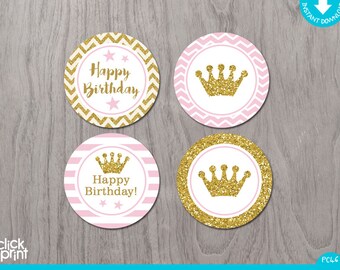 Pink and Gold Print Yourself Cupcake Toppers Printable Party | Etsy