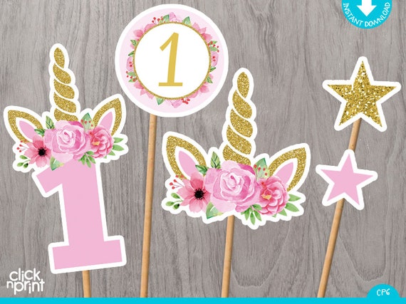 unicorn 1st birthday centerpieces print yourself printable unicorn cake toppers unicorn party decoration unicorn birthday centerpieces by click n print designs catch my party