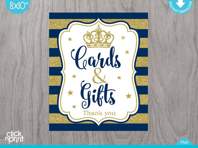 Prince Baby Shower Navy Blue Gold Glitter Print Yourself Party Etsy